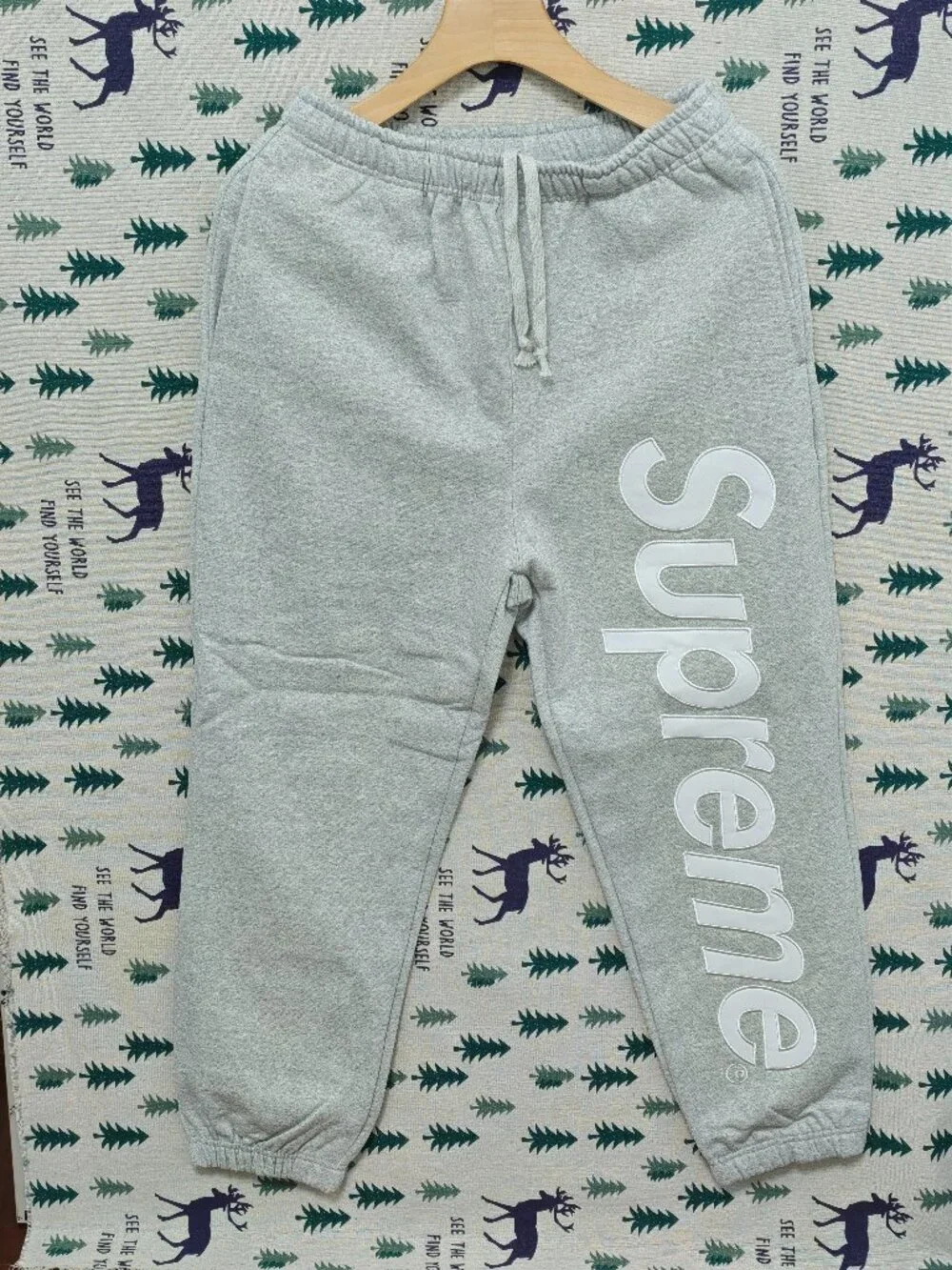Supreme Light Gray Sweatpants with White Vertical Logo